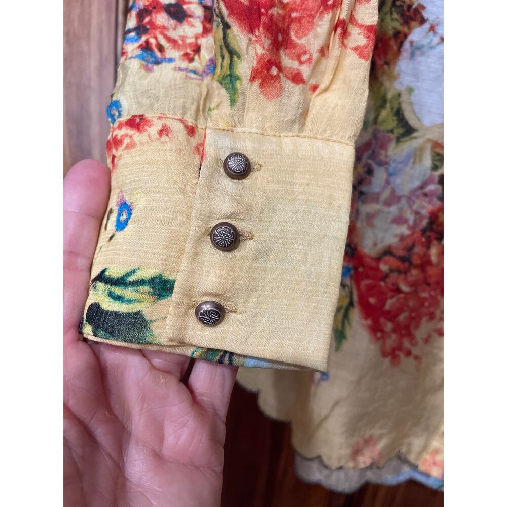 Aratta silent journey embroidered sequin button down floral blouse size M/L - Picture 4 of 9